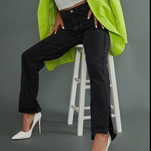 NWT!! Black high waist split bottom jeans